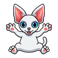 Cute devon rex cat cartoon waving hands vector