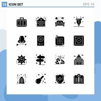 Modern Set of 16 Solid Glyphs and symbols such as breathe electricity furniture switch plug Editable Vector Design Elements