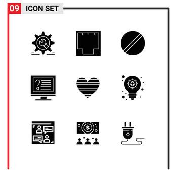 9 Universal Solid Glyphs Set for Web and Mobile Applications desktop computer network science medicine Editable Vector Design Elements