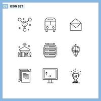 Mobile Interface Outline Set of 9 Pictograms of edit iot email internet of things house Editable Vector Design Elements