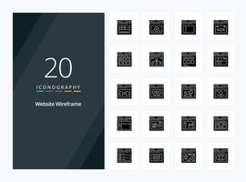 20 Website Wireframe Solid Glyph icon for presentation vector