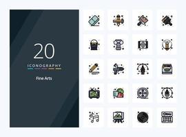 20 Fine Arts line Filled icon for presentation vector