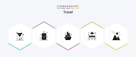 Travel 25 Glyph icon pack including hill. table. cruise. sunshade. park vector