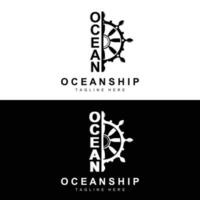 Ship Steering Logo, Ocean Icons Ship Steering Vector With Ocean Waves, Sailboat Anchor And Rope, Company Brand Sailing Design