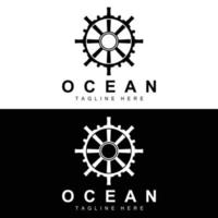 Ship Steering Logo, Ocean Icons Ship Steering Vector With Ocean Waves, Sailboat Anchor And Rope, Company Brand Sailing Design