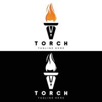 logotipo de antorcha, diseño de fuego, logotipo de carta, icono de marca de producto vector