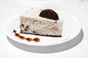 a piece of caramel chocolate cheesecake photo