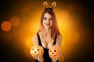 young girl in halloween style clothes photo