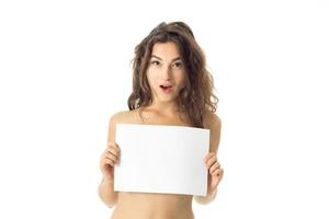 nude brunette girl with placard photo