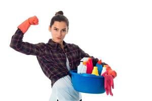 young maid woman with cleansers photo