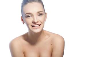 beautiful young lady smiling in studio photo