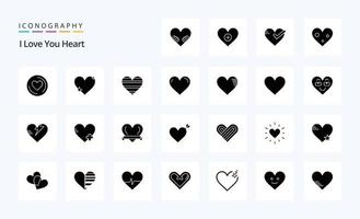 paquete de iconos de glifos sólidos de 25 corazones vector