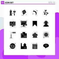 16 User Interface Solid Glyph Pack of modern Signs and Symbols of conference tools spring screw bolt Editable Vector Design Elements