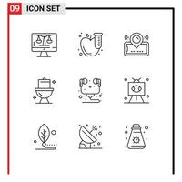 Stock Vector Icon Pack of 9 Line Signs and Symbols for computer toilet map cleaning cinema Editable Vector Design Elements