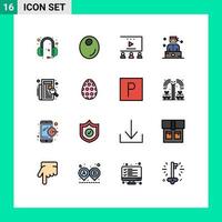 Modern Set of 16 Flat Color Filled Lines Pictograph of list check social media marketing thief criminal Editable Creative Vector Design Elements