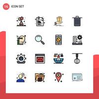 paquete de iconos de vector de stock de 16 signos y símbolos de línea para elementos de diseño de vector creativo editable de idea de cesta de pin de basura