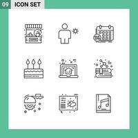 Set of 9 Modern UI Icons Symbols Signs for event cake summer event timetable Editable Vector Design Elements