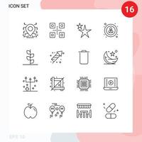 paquete de 16 signos y símbolos de contornos modernos para medios de impresión web, como elementos de diseño de vectores editables de navegación forestal abstracta de jardín de árboles