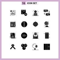 Set of 16 Modern UI Icons Symbols Signs for programming development book develop study time Editable Vector Design Elements