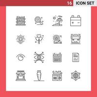 16 Universal Outlines Set for Web and Mobile Applications day warm beach sun vehicles Editable Vector Design Elements