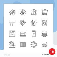 Universal Icon Symbols Group of 16 Modern Outlines of conditioner shopping cart windmill add tomb Editable Vector Design Elements