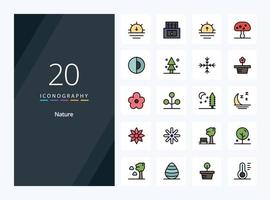 20 icono lleno de línea natural para presentación vector