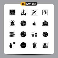 Solid Glyph Pack of 16 Universal Symbols of bug rings temperature gymnast vaccine Editable Vector Design Elements