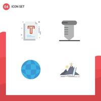 Pack of 4 creative Flat Icons of document earth optimization tools success Editable Vector Design Elements