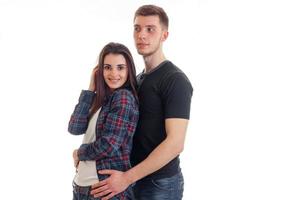 young gay couple standing together and smiling girl photo