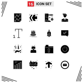 16 User Interface Solid Glyph Pack of modern Signs and Symbols of subscript office holiday man tire swing Editable Vector Design Elements