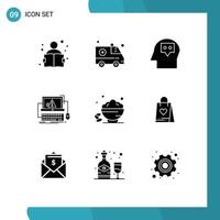 9 Universal Solid Glyphs Set for Web and Mobile Applications sweet dish idea system error Editable Vector Design Elements