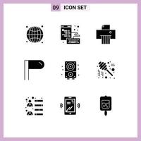 Universal Icon Symbols Group of 9 Modern Solid Glyphs of honey music device multimedia sign Editable Vector Design Elements