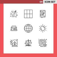 Group of 9 Modern Outlines Set for finance social declaration online dialog Editable Vector Design Elements