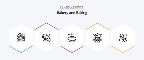 Baking 25 Line icon pack including cake. baked. pizza. tin. cooking vector