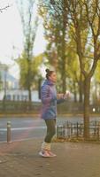 Woman takes morning jog through the city video