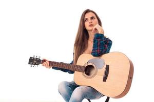 bastante, niña joven, con, guitarra foto