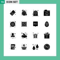 Set of 16 Vector Solid Glyphs on Grid for ecommerce folder camera files equipment Editable Vector Design Elements