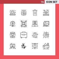 Modern Set of 16 Outlines Pictograph of creative chair surprize camping garbage Editable Vector Design Elements