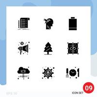 Pictogram Set of 9 Simple Solid Glyphs of pine trade brian megaphone advertising Editable Vector Design Elements