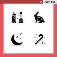 Group of 4 Solid Glyphs Signs and Symbols for bathroom night tool easter bunny candy cane Editable Vector Design Elements