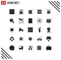 Set of 25 Vector Solid Glyphs on Grid for atm computer auction component house Editable Vector Design Elements