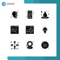 9 iconos creativos, signos y símbolos modernos de desarrollo, codificación, código de gota, agua, elementos de diseño vectorial editables vector