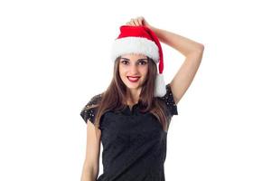 beauty girl in santa hat photo