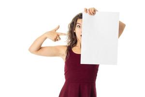 girl in red dress with white placard photo