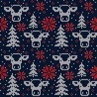 Knitted Christmas and New Year pattern in cow. Wool Knitting Sweater Design. Wallpaper wrapping paper textile print. Eps 10 vector