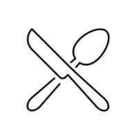 Outline, simple vector spoon and knife icon isolated on white background.