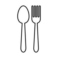 Outline, simple vector fork and spoon icon isolated on white background.