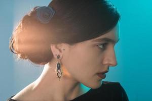 Beauty young girl with short hair in studio photo