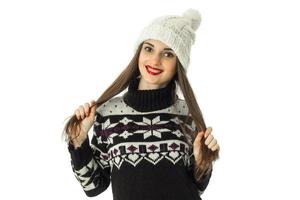 pretty girl in warm winter sweater photo
