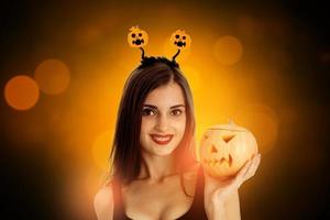 happy girl in halloween style clothes photo